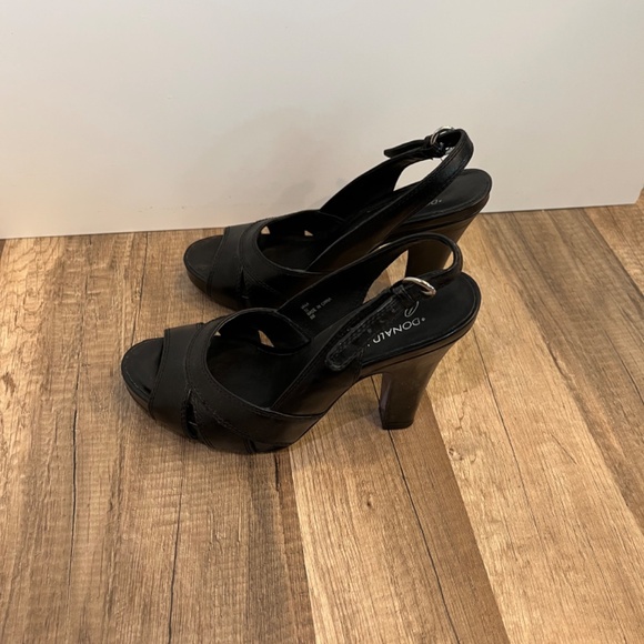 Donald J. Pliner 6M Vero Cuoio Vintage Open Toe Black Leather Heels - Picture 5 of 8